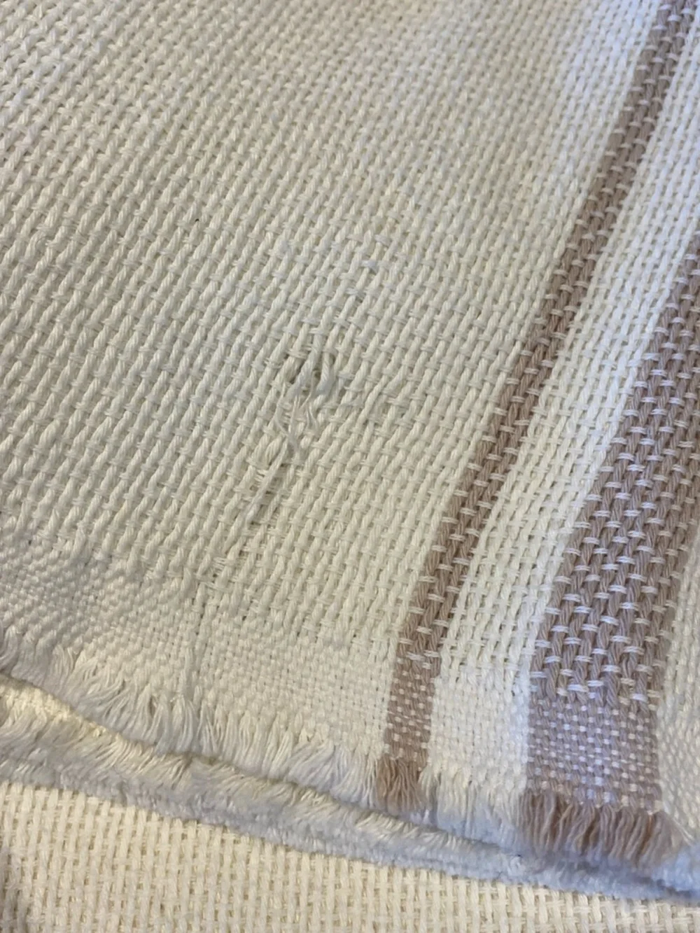 Imani Collective Artisan Made 100% Cotton Throw with Pompoms, Cream and Taupe